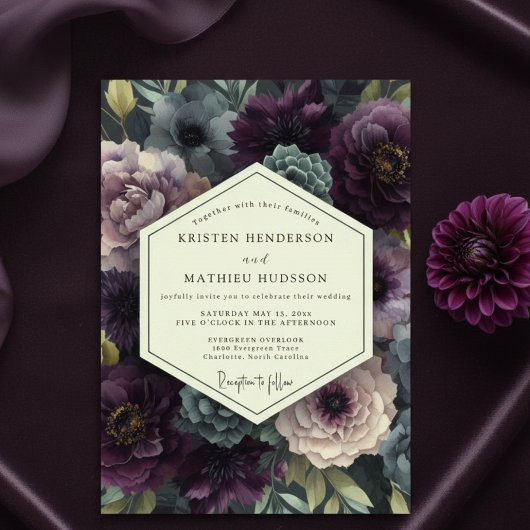 Pruim Moody Botanische Romantische Bruiloft Kaart