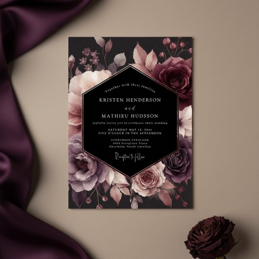 Pruim Moody Florale Bloei Bruiloft Kaart