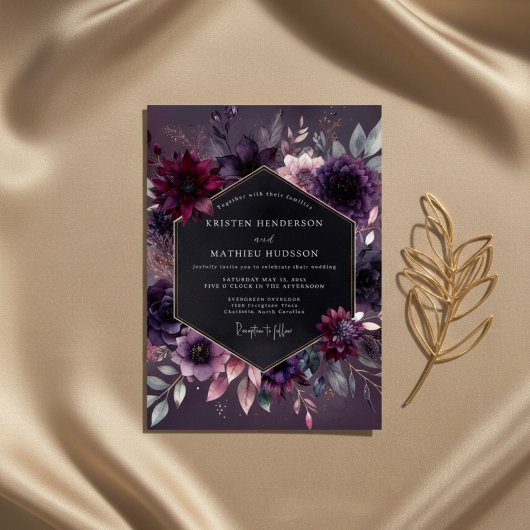 Pruim Moody Florale Nocturne Bruiloft Kaart
