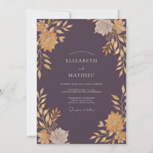 Pruim Mosterd Dahlia Bruiloft Kaart (Voorkant)