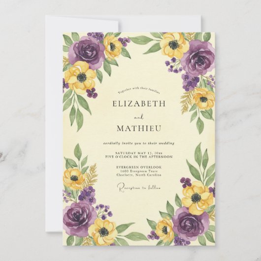 Pruim Mosterd Wilde Bloemen Bruiloft Kaart (Voorkant)