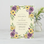 Pruim Mosterd Wilde Bloemen Bruiloft Kaart (Staand voorkant)