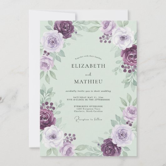 Pruim Munt Loof Dusty Eucalyptus Bruiloft Kaart (Voorkant)