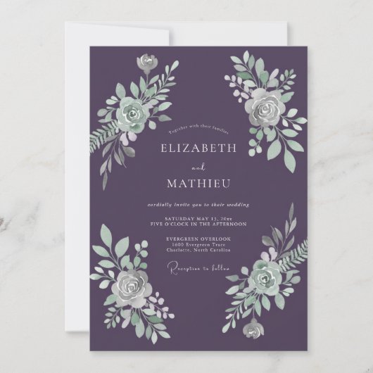 Pruim Munt Loof Eucalyptus Bruiloft Kaart (Voorkant)