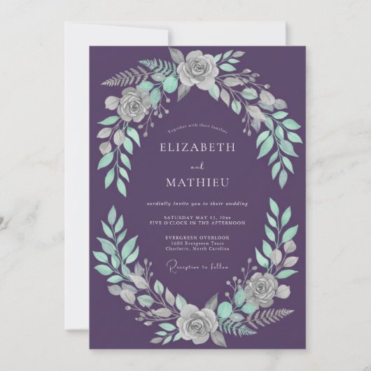 Pruim Munt Loof Zachte Eucalyptus Bruiloft Kaart (Voorkant)