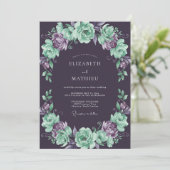 Pruim Munt Ranunculus Eucalyptus Bruiloft Kaart (Staand voorkant)