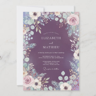Pruim Mystic Botanische Flora Bruiloft Kaart