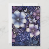 Pruim, Navy Blue, en zilveren bloemenbruiloft Kaart (Achterkant)