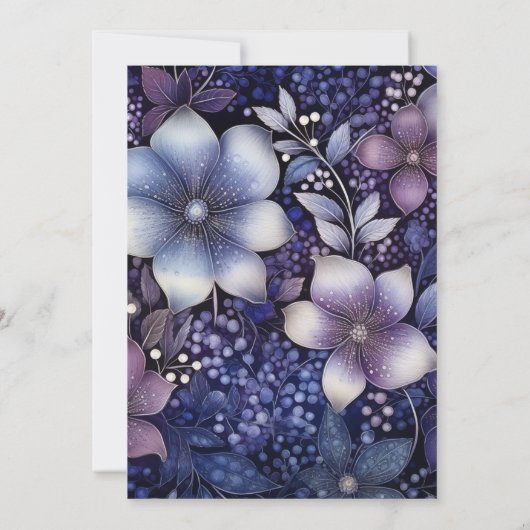 Pruim, Navy Blue, en zilveren bloemenbruiloft Kaart (Achterkant)