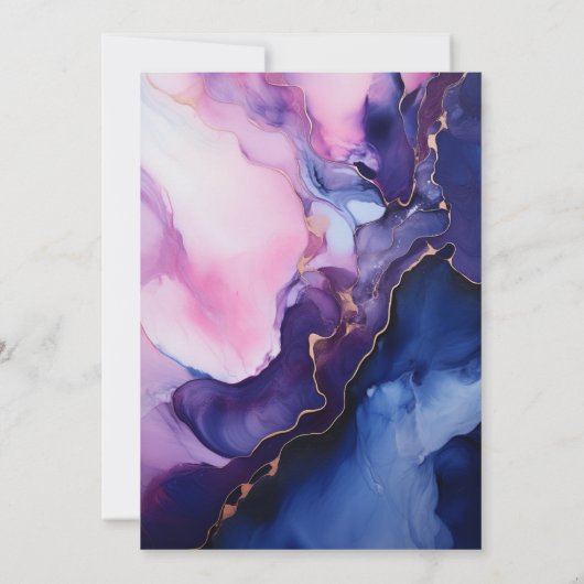 Pruim, Navy Blue en zilveren inkt bruiloft Kaart (Achterkant)