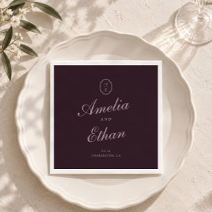 Pruim Noir Monogram Huwelijksservetten Servet