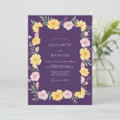 Pruim Okergel Ranunculus Eucalyptus Bruiloft Kaart (Staand voorkant)