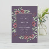 Pruim Opulente Bloemige Romantische Bruiloft Kaart (Staand voorkant)