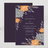 Pruim Oranje Ranunculus Eucalyptus Bruiloft Kaart (Voorkant / Achterkant)