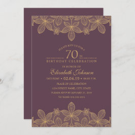 Pruim Paars 70ste Verjaardagsfeest Unieke Gouden K Kaart