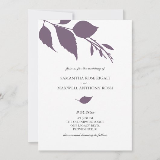 Pruim Paars Blad Trouw Uitnodiging (Voorkant)