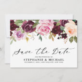 Pruim Paars Blush Roze Botanisch Bloemend Bruiloft Save The Date (Voorkant)
