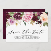 Pruim Paars Blush Roze Botanisch Bloemend Bruiloft Save The Date (Voorkant / Achterkant)
