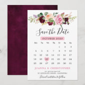 Pruim Paars Blush Roze Botanische Bloemenkalender Save The Date (Voorkant / Achterkant)