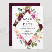 Pruim Paars Blush Roze Geometrisch Bloem Bruiloft Save The Date (Voorkant / Achterkant)