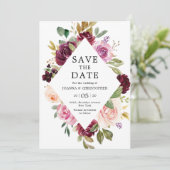 Pruim Paars Blush Roze Geometrische Bloemige Bruil Save The Date (Staand voorkant)