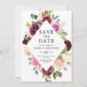 Pruim Paars Blush Roze Geometrische Bloemige Trouw Save The Date (Voorkant)