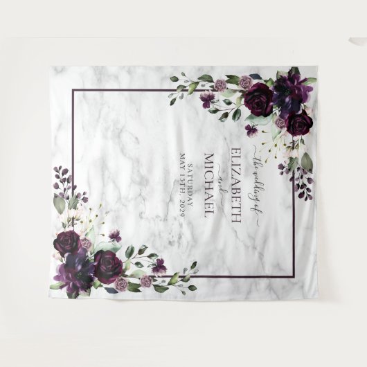 Pruim Paars Goud Aquarel Marmer Foto Bruiloft Wandkleed (Voorkant (horizontaal))