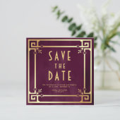 Pruim Paars Goud Art Deco Foto Collage Bruiloft Save The Date (Staand voorkant)