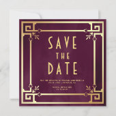 Pruim Paars Goud Art Deco Foto Collage Bruiloft Save The Date (Voorkant)