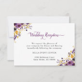 Pruim Paars Gouden Bloemige Trouwreceptie Details Kaart (Voorkant)