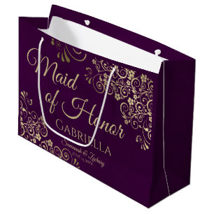 Pruim Paars & Gouden Kant Bruidsmeisje Trouwdag Groot Cadeauzakje