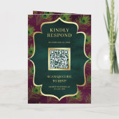 Pruim Paars Groene Pauwveren QR Code Bruiloft (Achterkant)