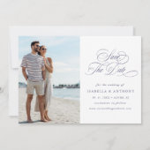 Pruim Paars & Indigo Blauw Bloemig Trouwfoto Save The Date (Achterkant)