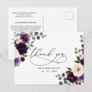Pruim Paars Ivoor Aubergine Bloemige Dankjewel Briefkaart