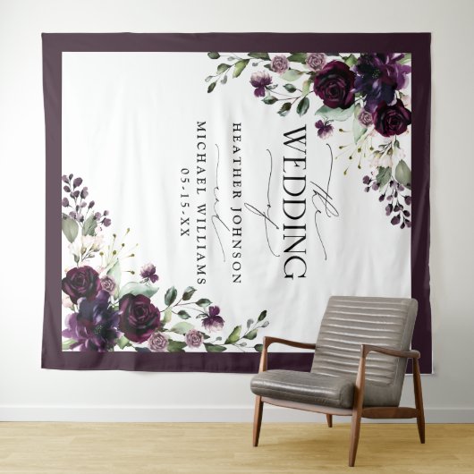 Pruim Paars Mauve Bloem Waterverf Trouwfoto Wandkleed (In Situ (horizontaal))