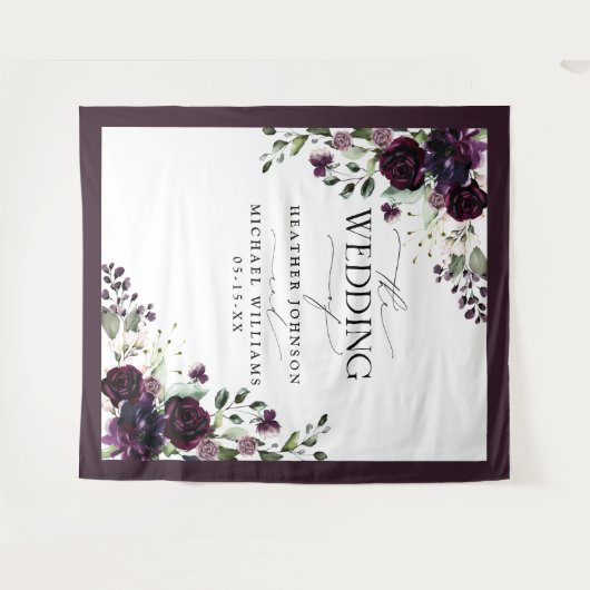 Pruim Paars Mauve Bloem Waterverf Trouwfoto Wandkleed (Voorkant (horizontaal))