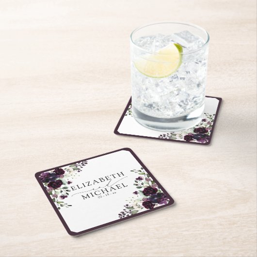 Pruim Paars Mauve Bloemrijke Waterverf Script Brui Kartonnen Onderzetters (Insitu)