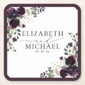 Pruim Paars Mauve Bloemrijke Waterverf Script Brui Kartonnen Onderzetters (Voorkant)