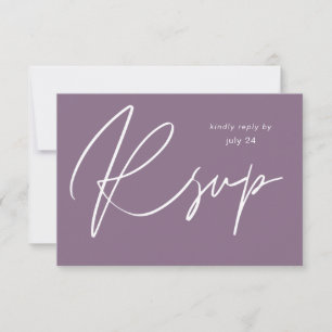 Pruim Paars MOD Calligraphy met maaltijd RSVP kaar Kaartje