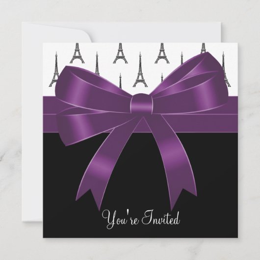 Pruim Paars Parijs Eiffeltoren Feestje Kaart (Voorkant)