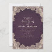 Pruim Paars Suède Leren Vintage Kant Trouw Kaart (Voorkant)