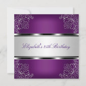 Pruim Paars Zilveren Bloem 25e Verjaardagsfeestje Kaart (Voorkant)