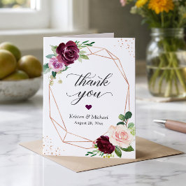 Pruim Paarse Bloem Moderne Geometrische Gouden Lij Bedankkaart