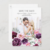 Pruim Paarse Bloemen Waterverven Foto Save the Dat Aankondigingskaart (Voorkant / Achterkant)