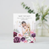 Pruim Paarse Bloemen Waterverven Foto Save the Dat Aankondigingskaart (Staand voorkant)