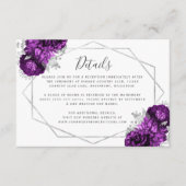 Pruim Paarse Bloemen Zilver Bruiloft Details Informatiekaartje (Voorkant)