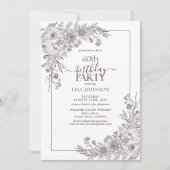  Pruim Paarse Bloemenlijn Art 60e Verjaardag Kaart (Voorkant)