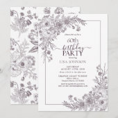  Pruim Paarse Bloemenlijn Art 60e Verjaardag Kaart (Voorkant / Achterkant)