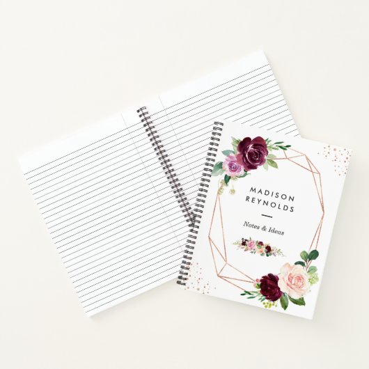 Pruim Paarse Blush Bloemen Modern Roos Goud Notitieboek (Binnen)