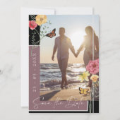Pruim Paarse Boho Wildbloem Foto Save the Date (Voorkant)